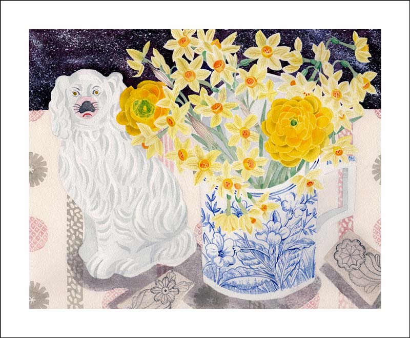 Greetings Card - Spey Spring with White Dog