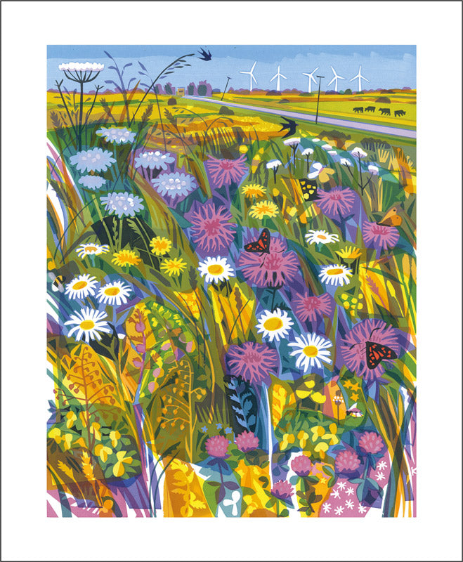 Greetings Card - Meadow Flowers & Turbines : Carry Akroyd