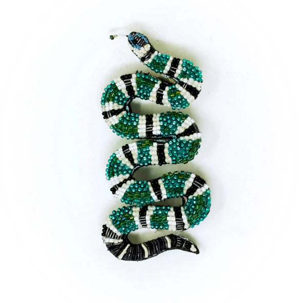 Embroidered Brooch - Green Banded Snake