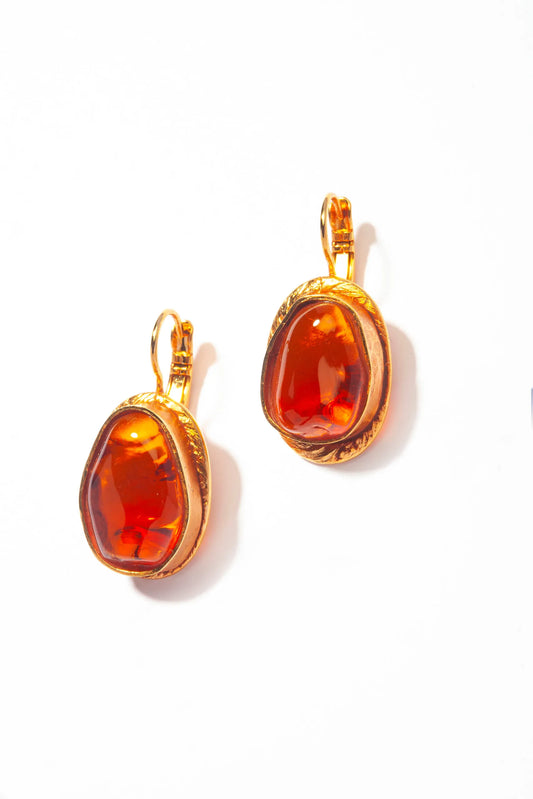 Philippe Ferandis Vitrail Leverback Earrings for Pierced Ears - Amber