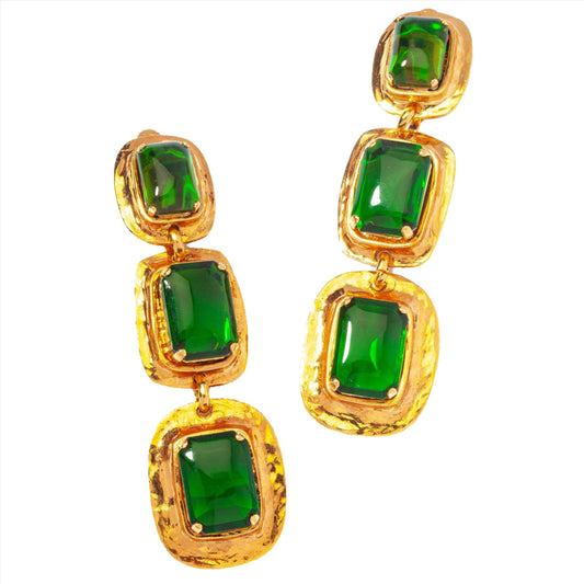 Philippe Ferrandis Triple Drop Clip Earrings - Green